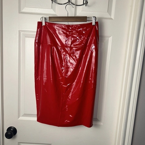 Ms.Bling Red Hi Waisted Knee Length Polyester Retro Pinup Pencil Skirt Large - Picture 2 of 9